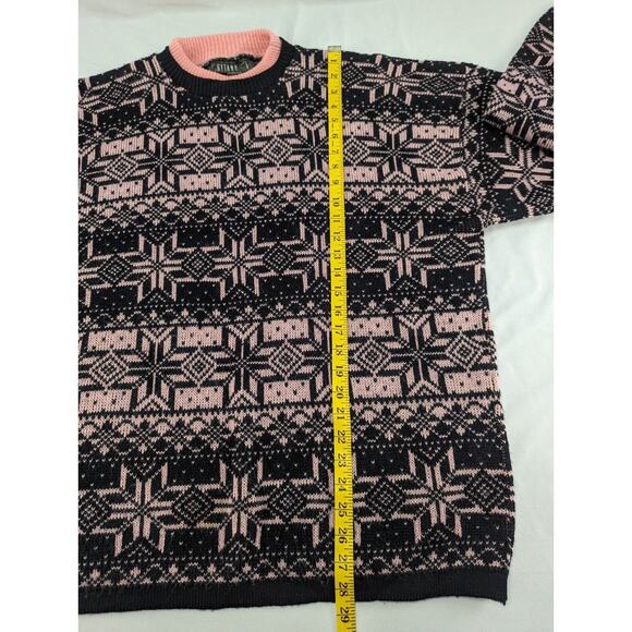Vtg Gitano Plus Pink Black 44/24W Made in USA Geometric‎ Acrylic Sweater - Picture 10 of 11